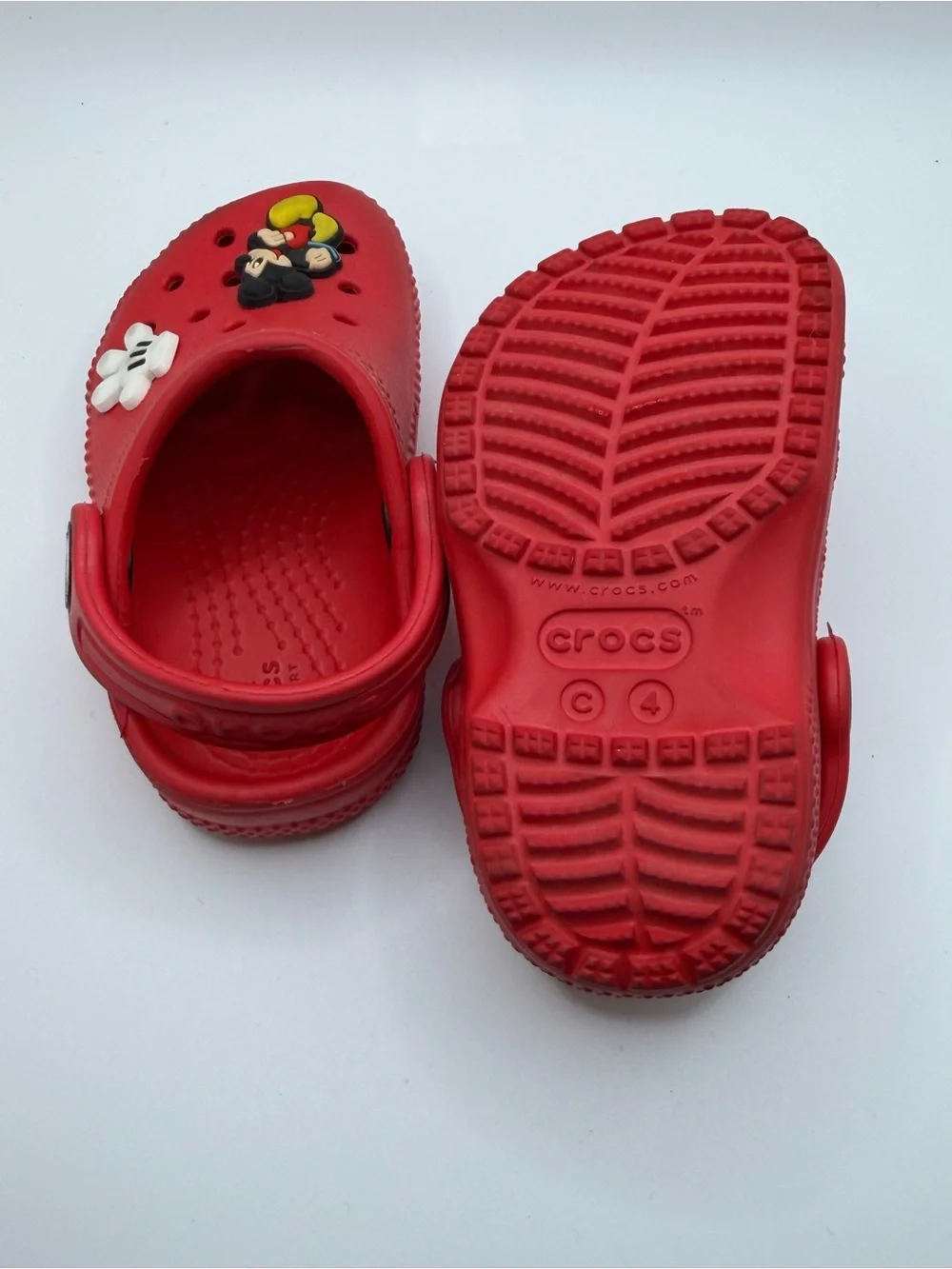 CROCS Kids Red Foam Clogs with Mickey Mouse Charms